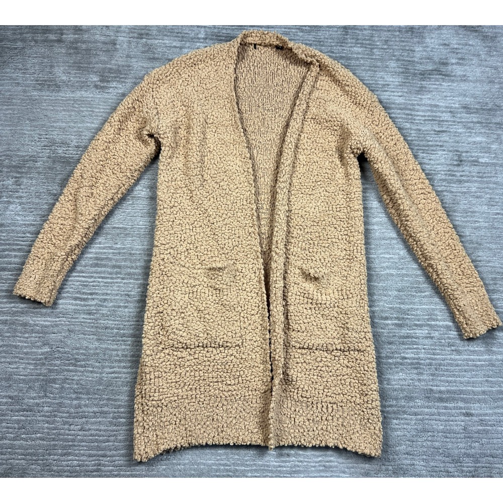 Unbranded Cardigan Womens Medium Tan Popcorn Knit Duster Open Front Pockets Cozy